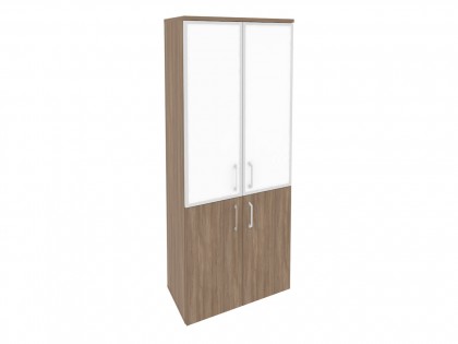 Офисная мебель ONIX O.ST-1.2R white Шкаф высокий широкий (2 низких фасада ЛДСП + 2 средних фасада стекло лакобель в раме)